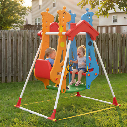 Face To Face Kids Swing Stable AFrame 2 Seat Indoor Outdoor Baby Toddler Swing with Safety Belts Giraffe Design for Ages