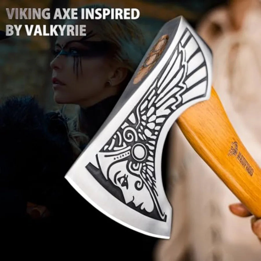 13" Valkyrie Viking Axe Handmade Viking Hatchet with Leather Sheath High Carbon 1055 Steel Blade Premium Viking Axes Design for