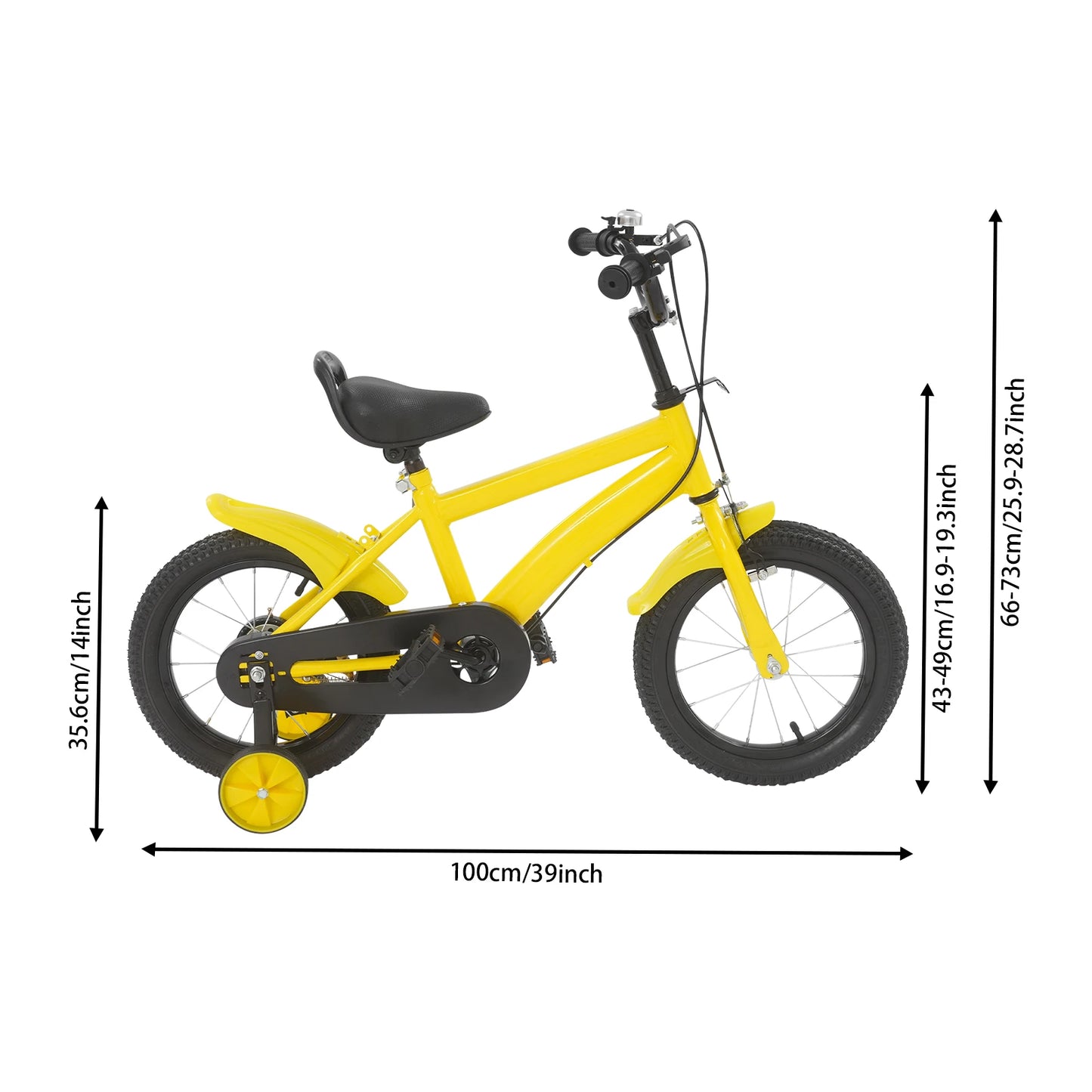 14 INCH KIDS BIKE WITH TRAINING WHEELS, ADJUSTABLE SEAT & HANDLEBAR, ANTI-SLIP HANDLEBAR, HANDBRAKE & BELL FOR BEGINNER RIDERS