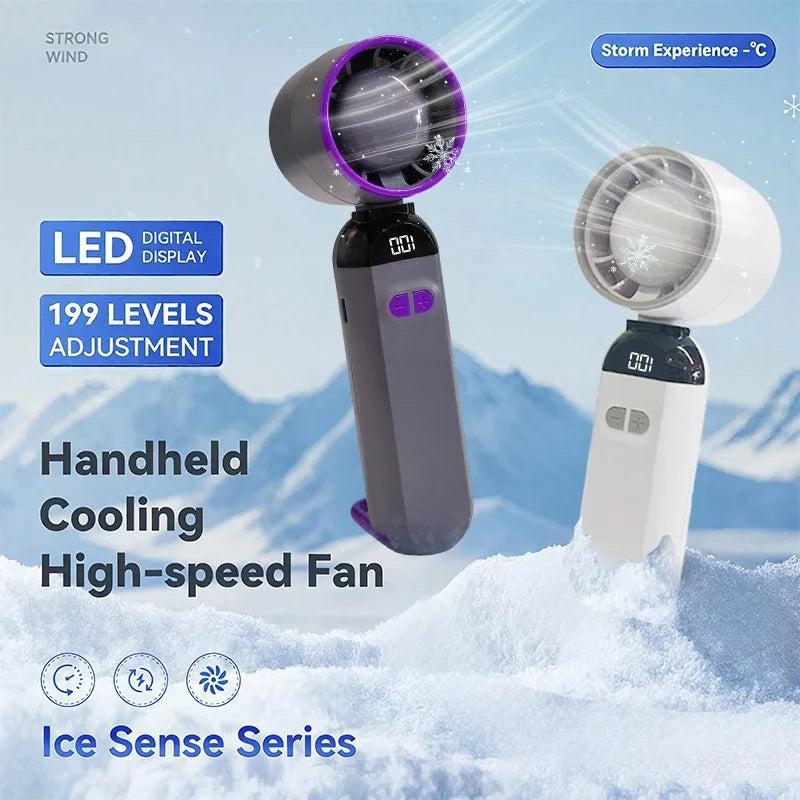 Handheld Charging Fans with Digital Display Screen Foldable Turbo Fan Powerful Winds Summer Cooling Fan for Outdoor Travel