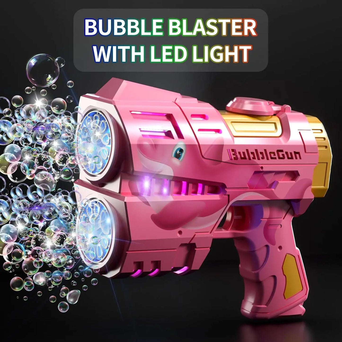 2 Pack Rechargeable Dinosaur Bubble Guns with LED Lights, 360° Leak-Proof Design for Kids Outdoor Play
