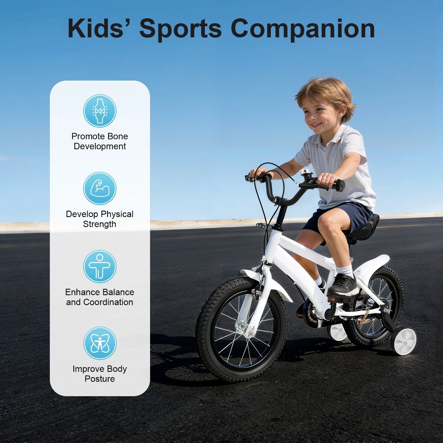 14 INCH KIDS BIKE WITH TRAINING WHEELS, ADJUSTABLE SEAT & HANDLEBAR, ANTI-SLIP HANDLEBAR, HANDBRAKE & BELL FOR BEGINNER RIDERS