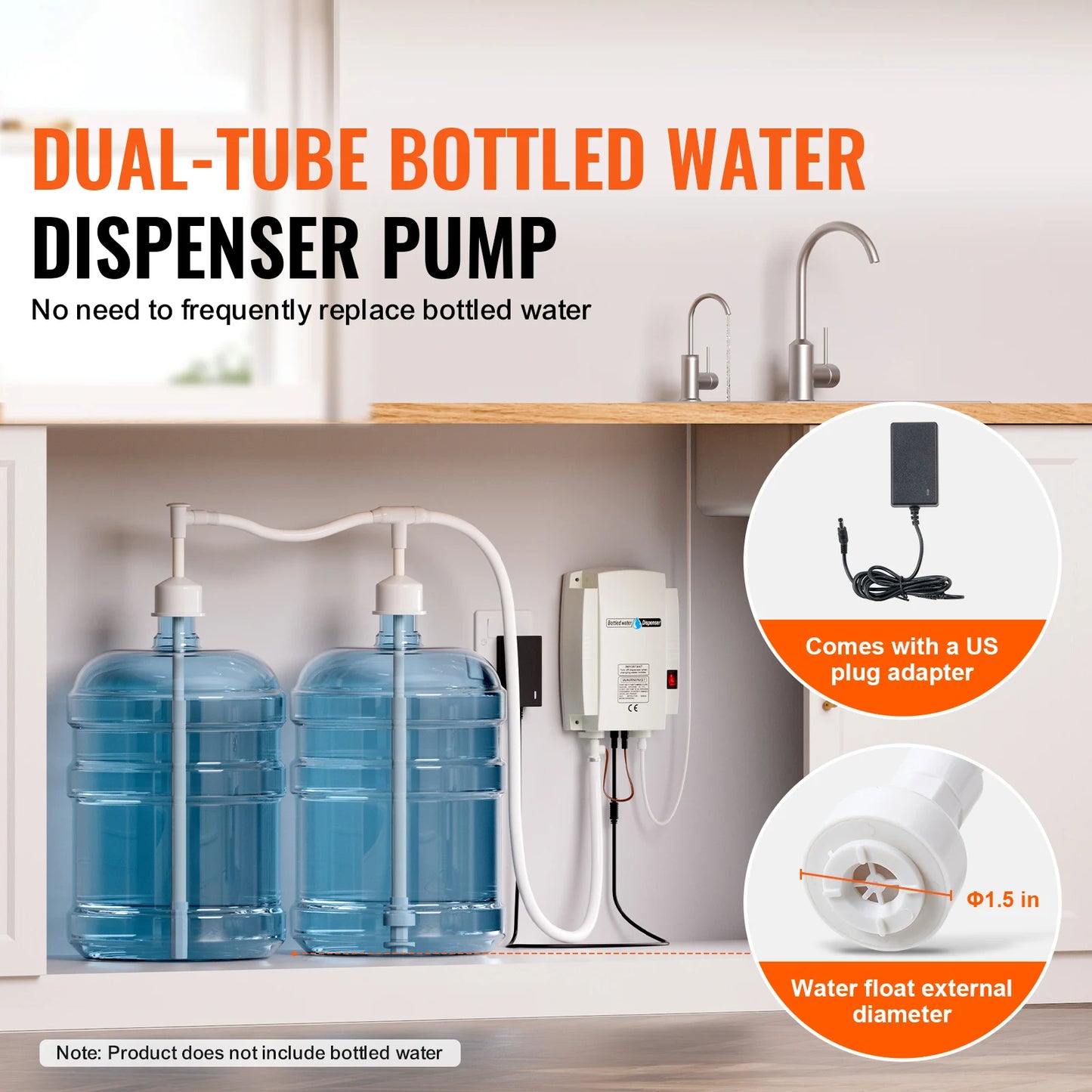 SucceBuy 2x5Gal Bottled Water Dispenser Pump System Dispensing System Auto Electric Water Dispenser Double-Pipe Water Jug Pump