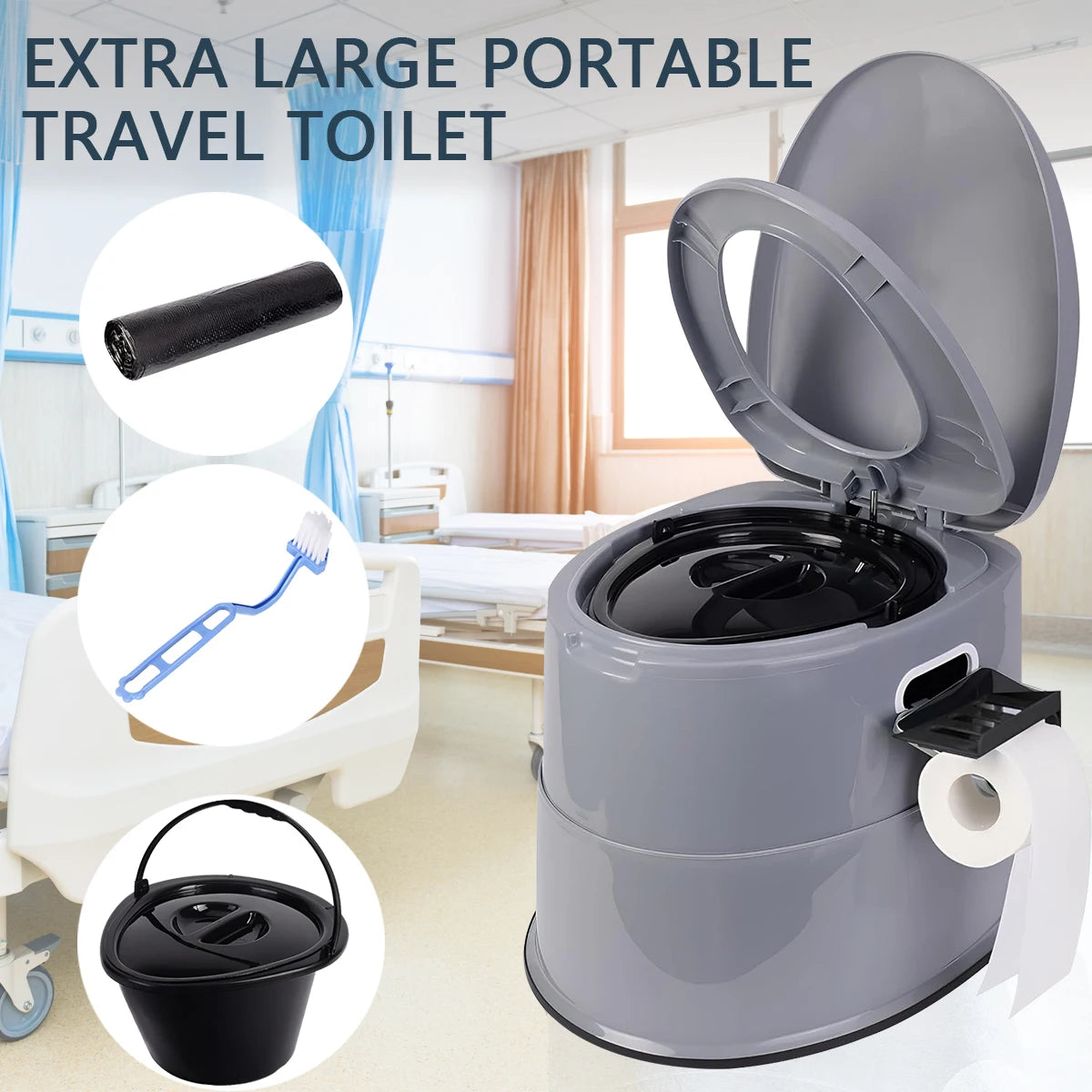 Jumbo Portable Camping Toilet with Quick-Release Inner Bucket Compact Gray RV Toilet for Outdoor Adventures