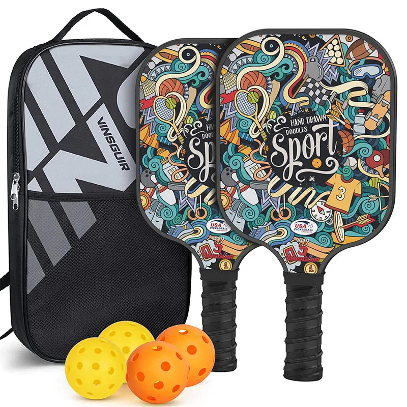 Pickleball Paddles Set Fiberglass, Honeycomb Core Lightweight pickleball paddle USAPA Approved Adult and Kids Match Beach Racket