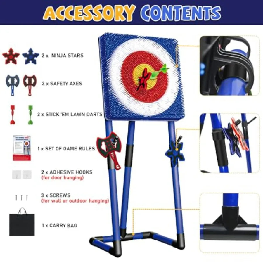 Axe Throwing Game for Backyard - Steel Frame Ax Throw Kit for and Adults - Bristle Target with 6 Throwing Axes Set and Travel B