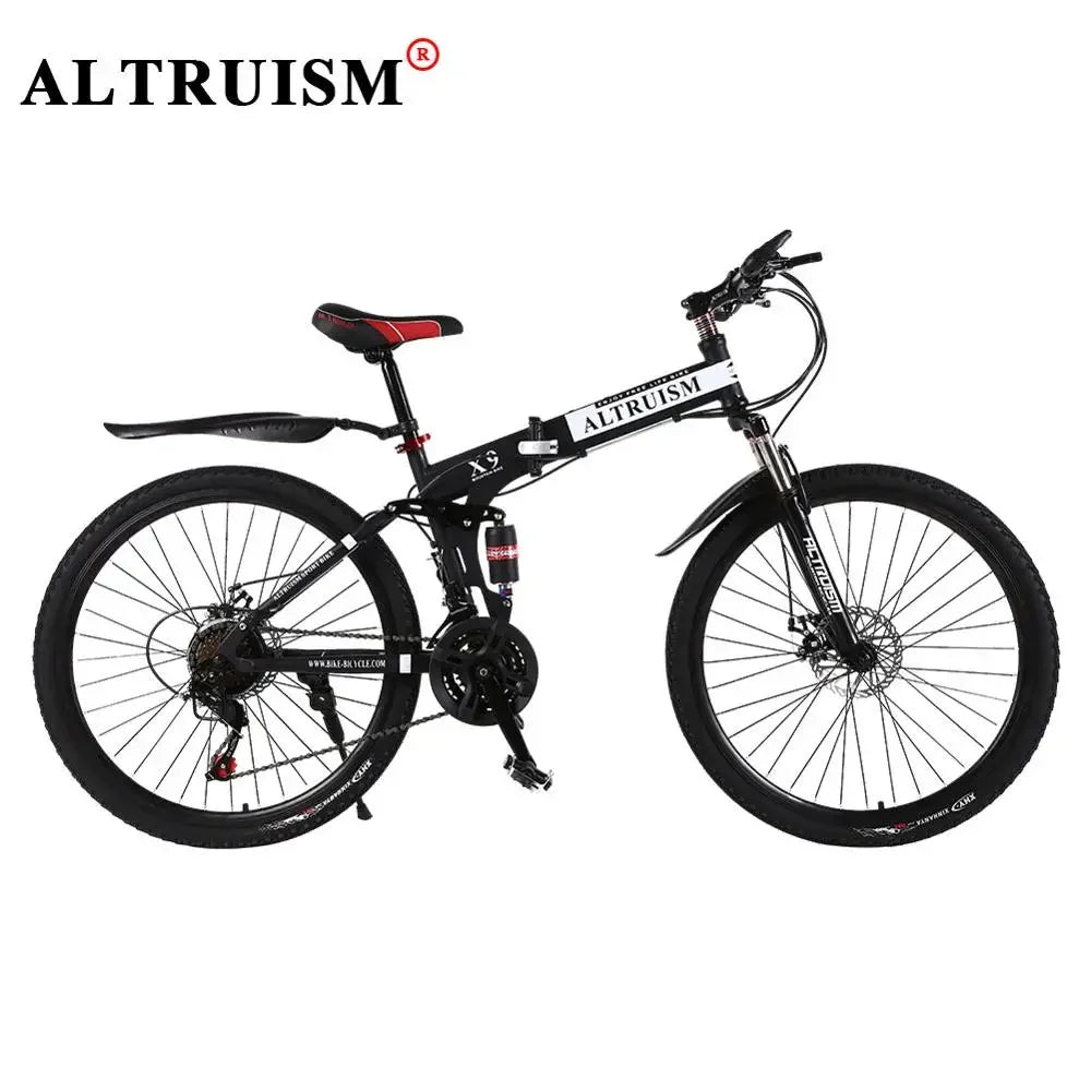 26" Dual Suspension Mountain Bike 21 Speed Disc Brake High Carbon Steel Frame Adult MTB Bicycle