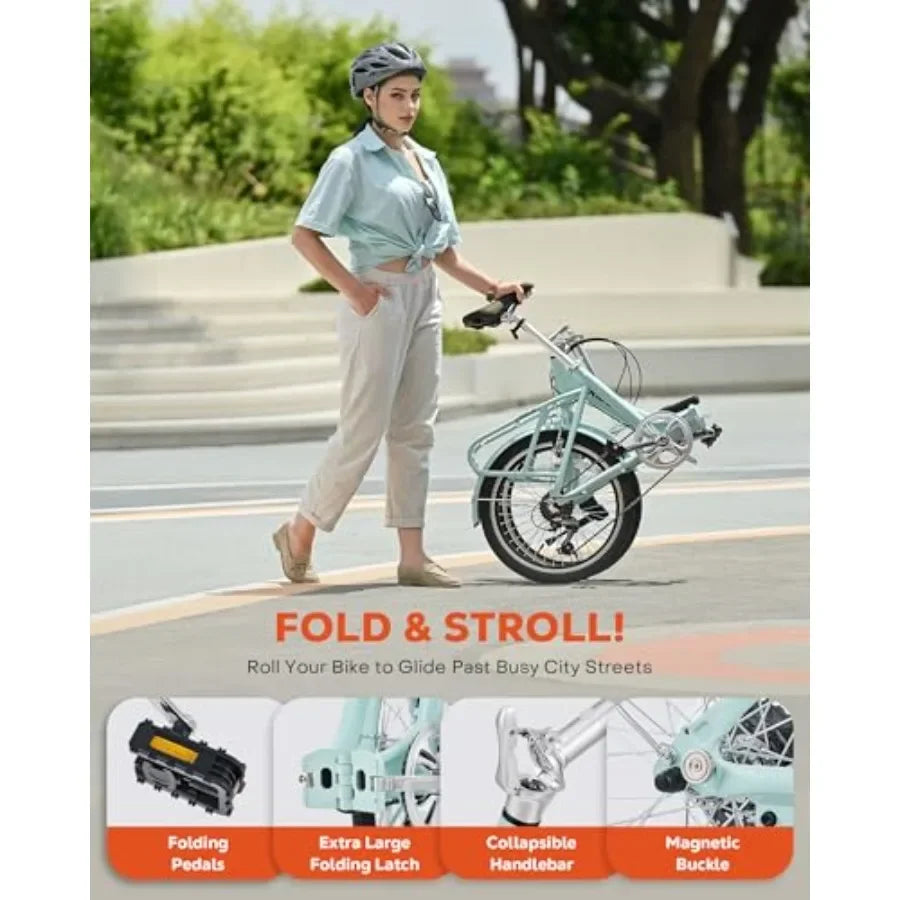 Folding Bike for Adults: 20 inch, aluminum frame, matte black, ultra-portable with 7-speed Shimano drivetrain and 90 pre-assemb