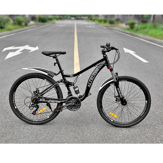 26" Dual Suspension Mountain Bike 21 Speed Disc Brake High Carbon Steel Frame Adult MTB Bicycle