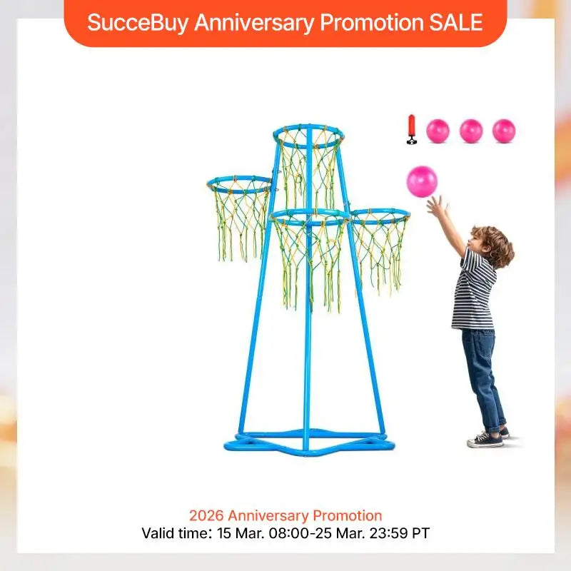 SucceBuy 4-Hoop Kids Basketball Hoop Stand with Adjustable Heights 3 Balls for Boys & Girls Indoor Outdoor Basketball Sport Toys