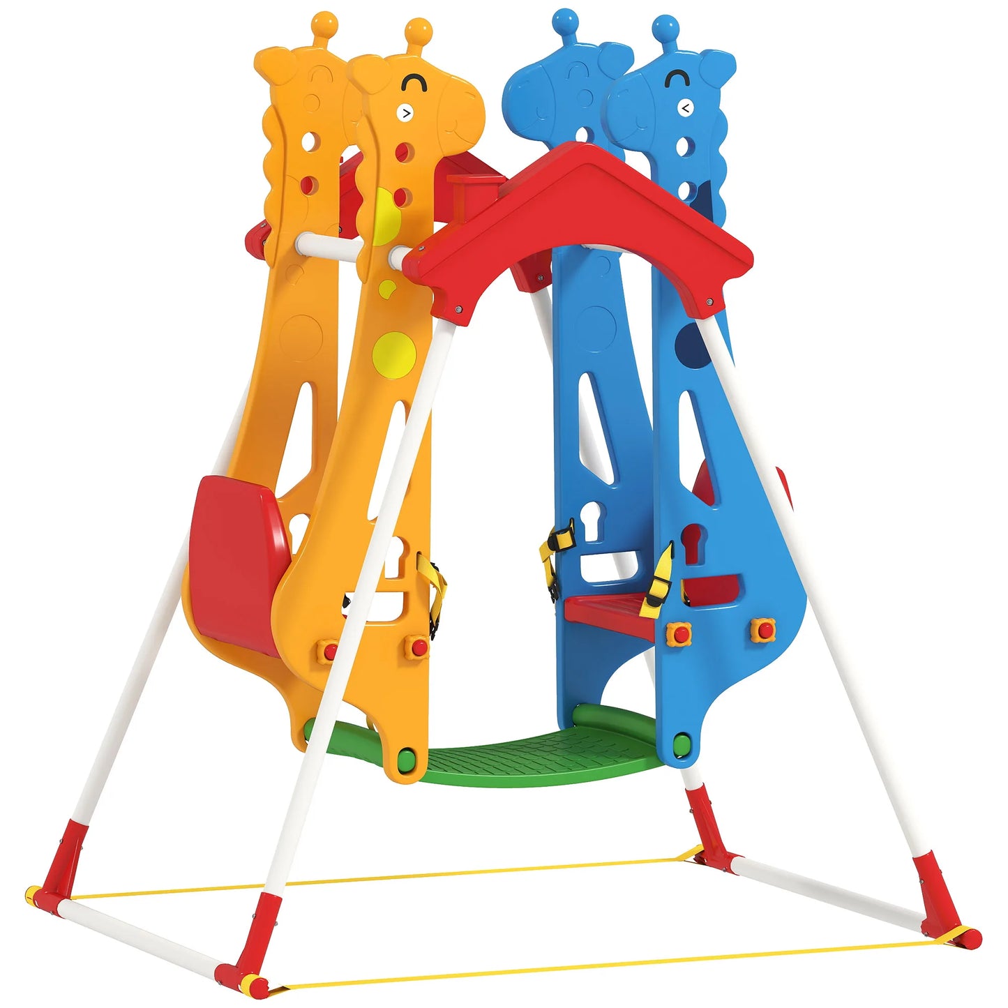 Face To Face Kids Swing Stable AFrame 2 Seat Indoor Outdoor Baby Toddler Swing with Safety Belts Giraffe Design for Ages
