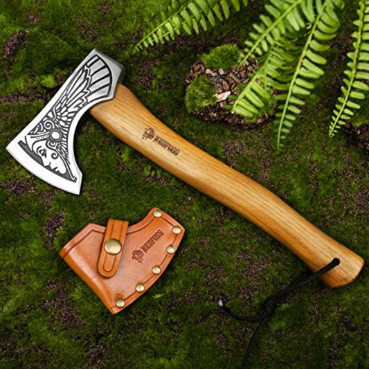 13" Valkyrie Viking Axe Handmade Viking Hatchet with Leather Sheath High Carbon 1055 Steel Blade Premium Viking Axes Design for
