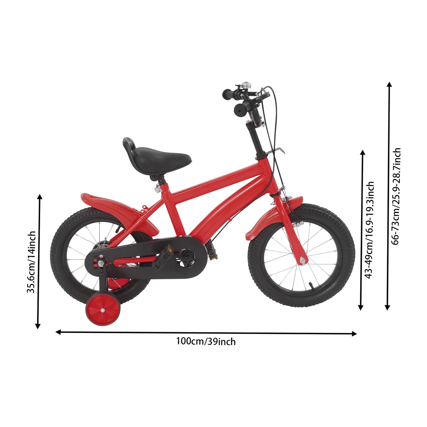14 INCH KIDS BIKE WITH TRAINING WHEELS, ADJUSTABLE SEAT & HANDLEBAR, ANTI-SLIP HANDLEBAR, HANDBRAKE & BELL FOR BEGINNER RIDERS