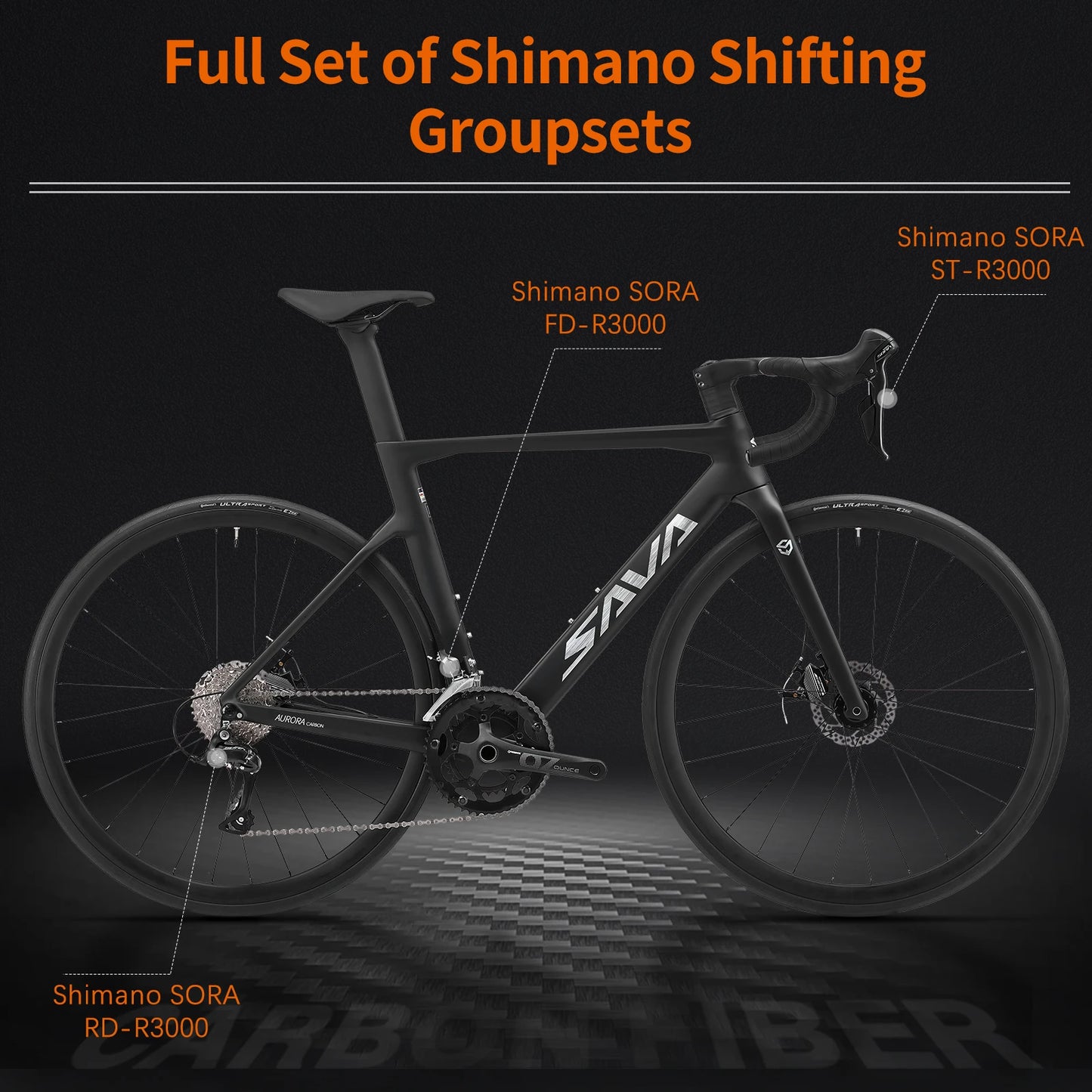 SAVA Carbon Fiber Racing Road Bicycle Carbon Frame Bicycle Integrated Handlebar SHIMANO 18-Speed Adult Competition Bicycle