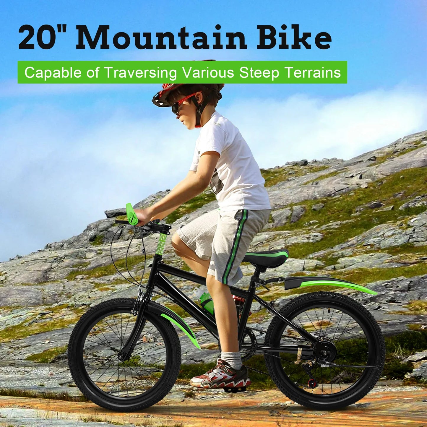 20-inch Children's Mountain Bike, 7-Speed Kids' Bicycles with Adjustable Seat & Front/Rear Brakes for Ages 4-6 Years