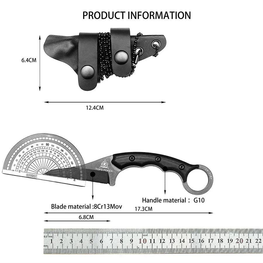 New Styles TOPS with Sheath Outdoor Straight Knife G10 Handle 8Cr13Mov Blade Camping Hunting Self-defense Multi-fuctional Tools