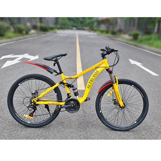 26 Inch 21 Speed Adult Bicycle Adjustable Full Suspension Mountain Bike,Dual Disc Brake High Carbon Steel Frame for Men Women