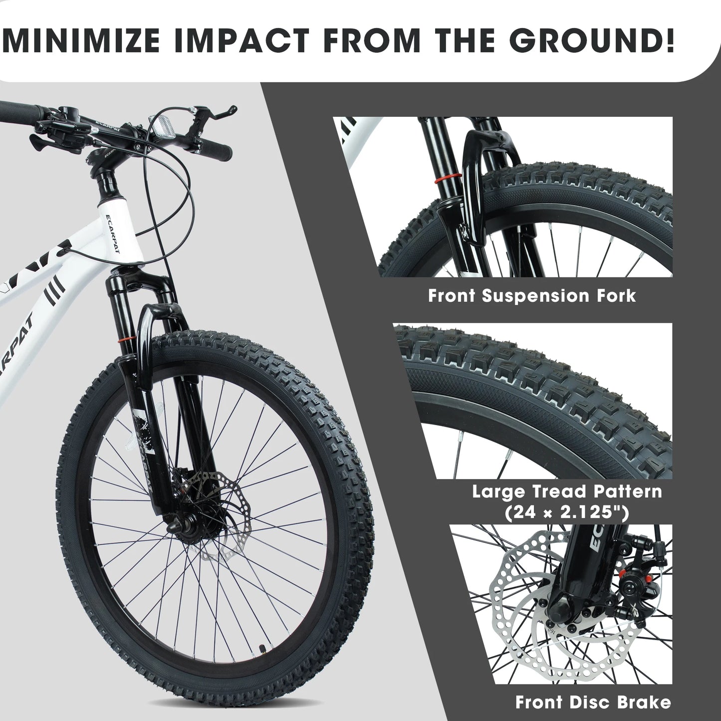 24 Inch Mountain Bike, 21 Speed Outdoor Cycling Bicycle with Front Suspension, Dual Disc Brakes and Steel Frame for Men Women