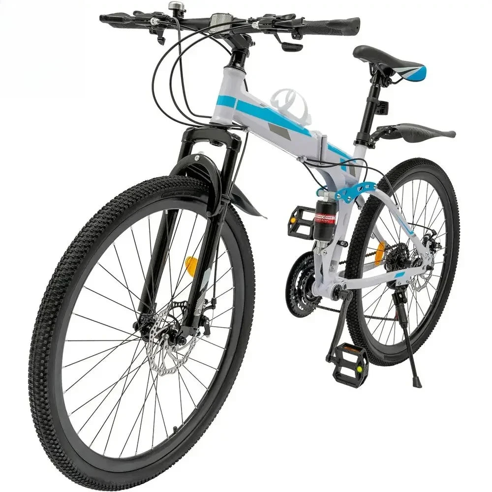 26" Folding Mountain Bike 21-Speed Dual Disc Brakes Men's MTB for Commuting Outdoor Sports