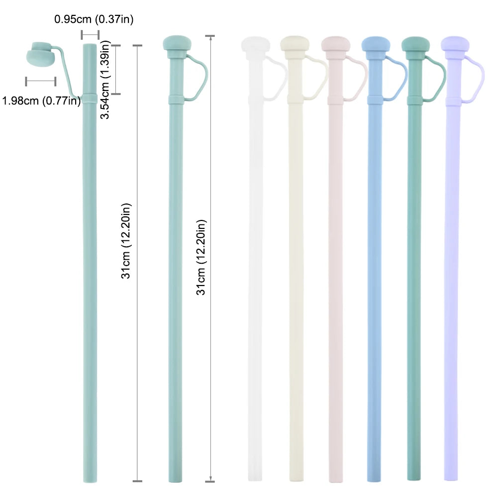 Silicone Long Reusable Straw with Straw Tip Drinking Straw Dustproof Soft Straw for Stanley 20/30/40oz Cup Accessories