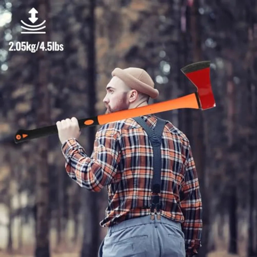 Chopping Axe: 33.5" Hatchet Axe with Shock Absorbing Fiberglass Handle 4.5lbs Felling Axes for Splitting Log Cutting Firewood G