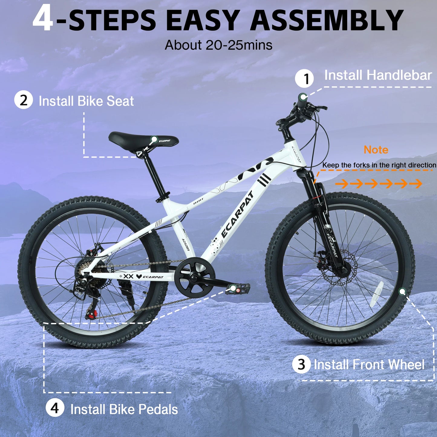 24 Inch Mountain Bike, 21 Speed Outdoor Cycling Bicycle with Front Suspension, Dual Disc Brakes and Steel Frame for Men Women