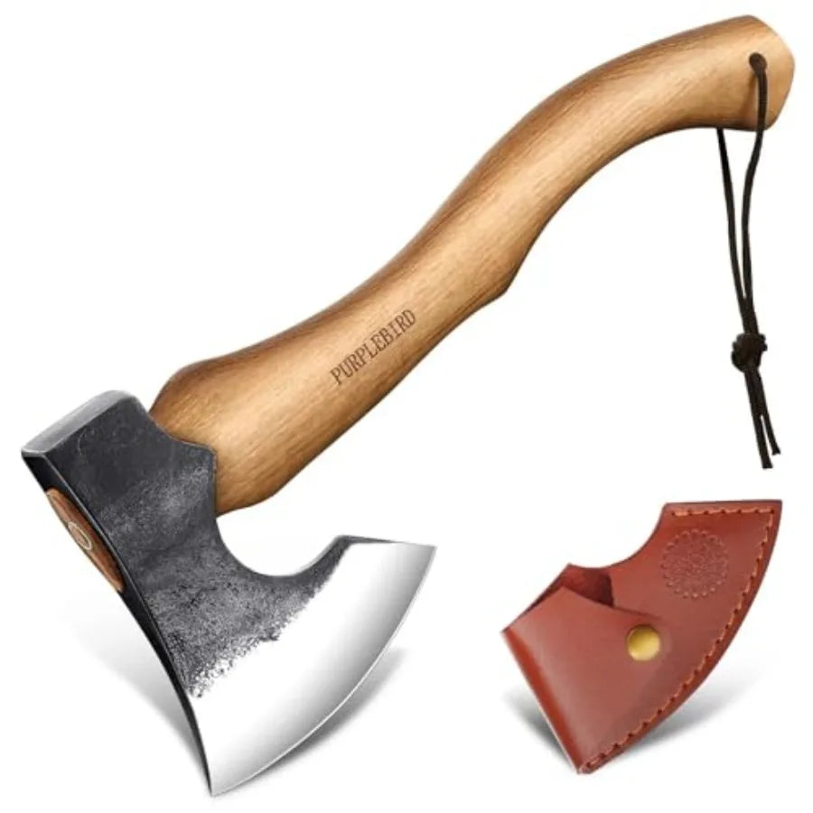 Hatchet Axe with Sheath for Camping 15 Inch Bushcraft Axe Carbon Steel Chopping Axes Wood Handle Splitting Axes Hand-Forged Cam