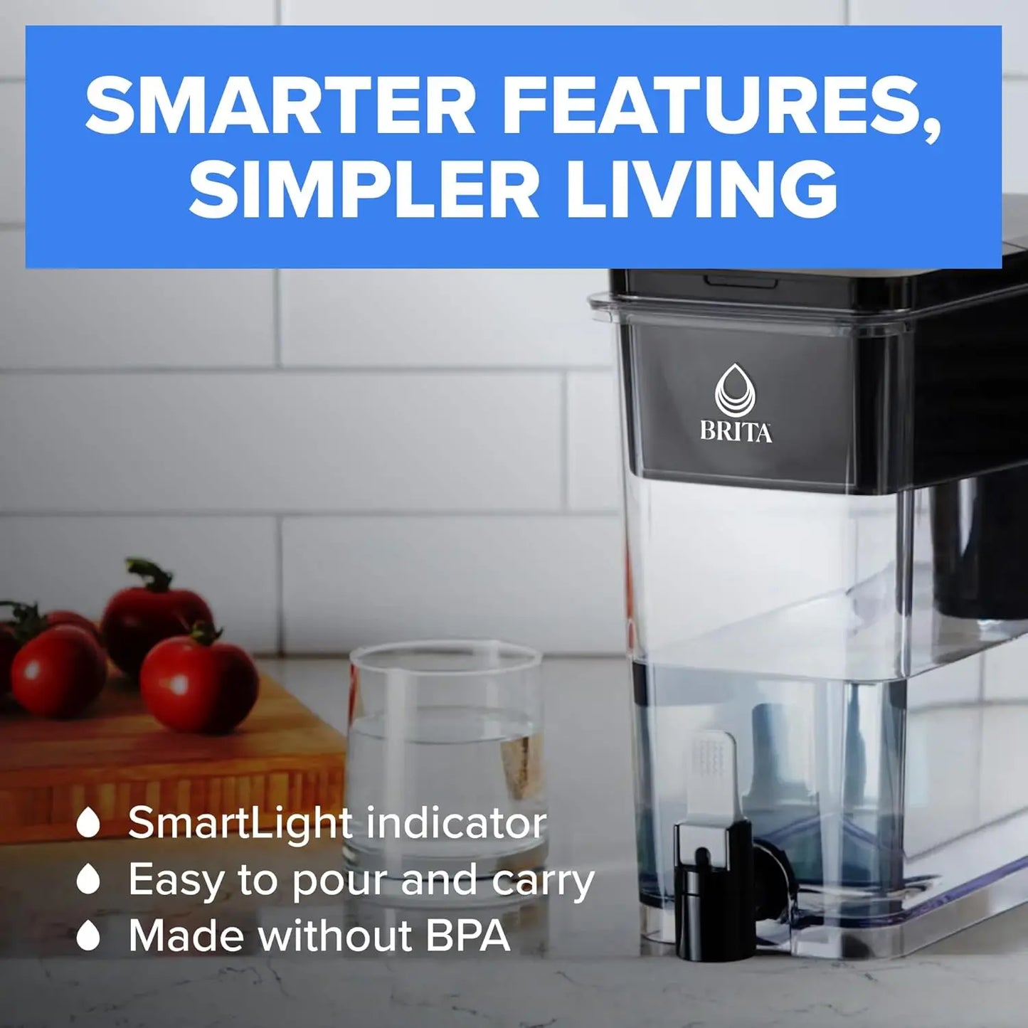 Large 27-Cup Water Dispenser with High-Density Filter, Reduces Contaminants and Plastic Use