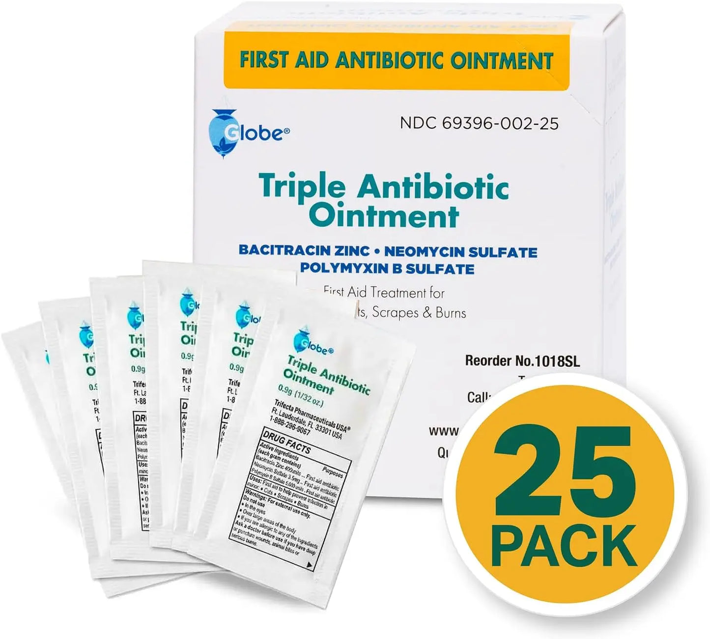 25 Pack Triple Antibiotic Ointment for Minor Cuts, Scrapes & Burns - Travel Size 0.9g Each