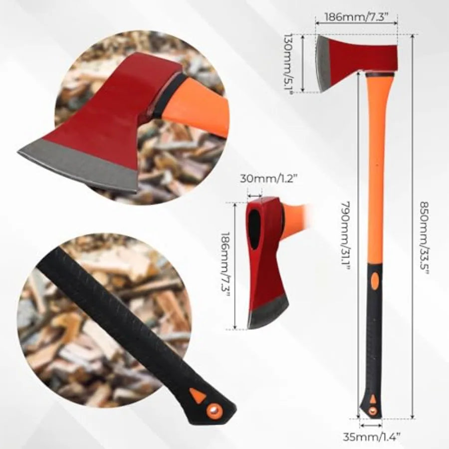 Chopping Axe: 33.5" Hatchet Axe with Shock Absorbing Fiberglass Handle 4.5lbs Felling Axes for Splitting Log Cutting Firewood G