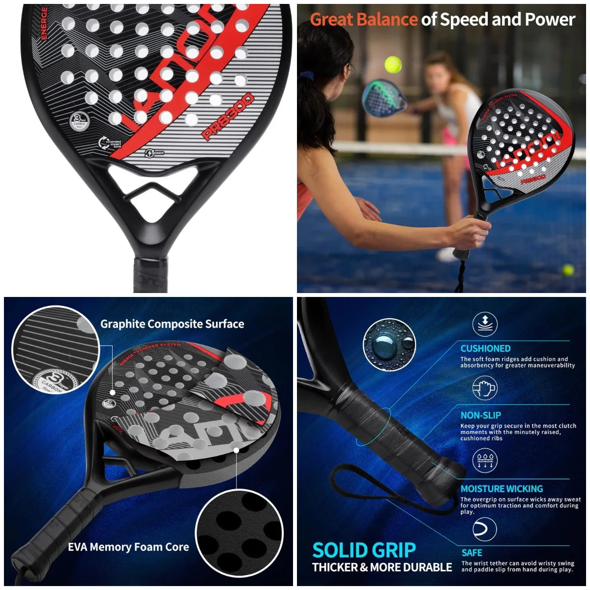 Lightweight Padel Racket with Carbon Fiber Surface And EVA Memory Foam Core High Performance Racquet for Padel Tennis
