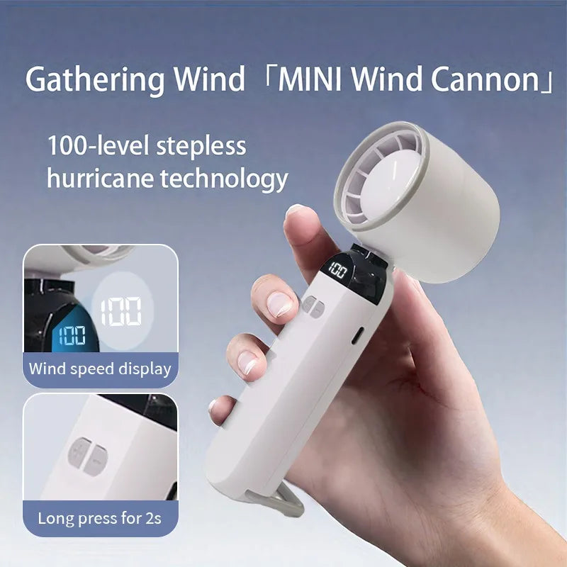 Handheld Charging Fans with Digital Display Screen Foldable Turbo Fan Powerful Winds Summer Cooling Fan for Outdoor Travel