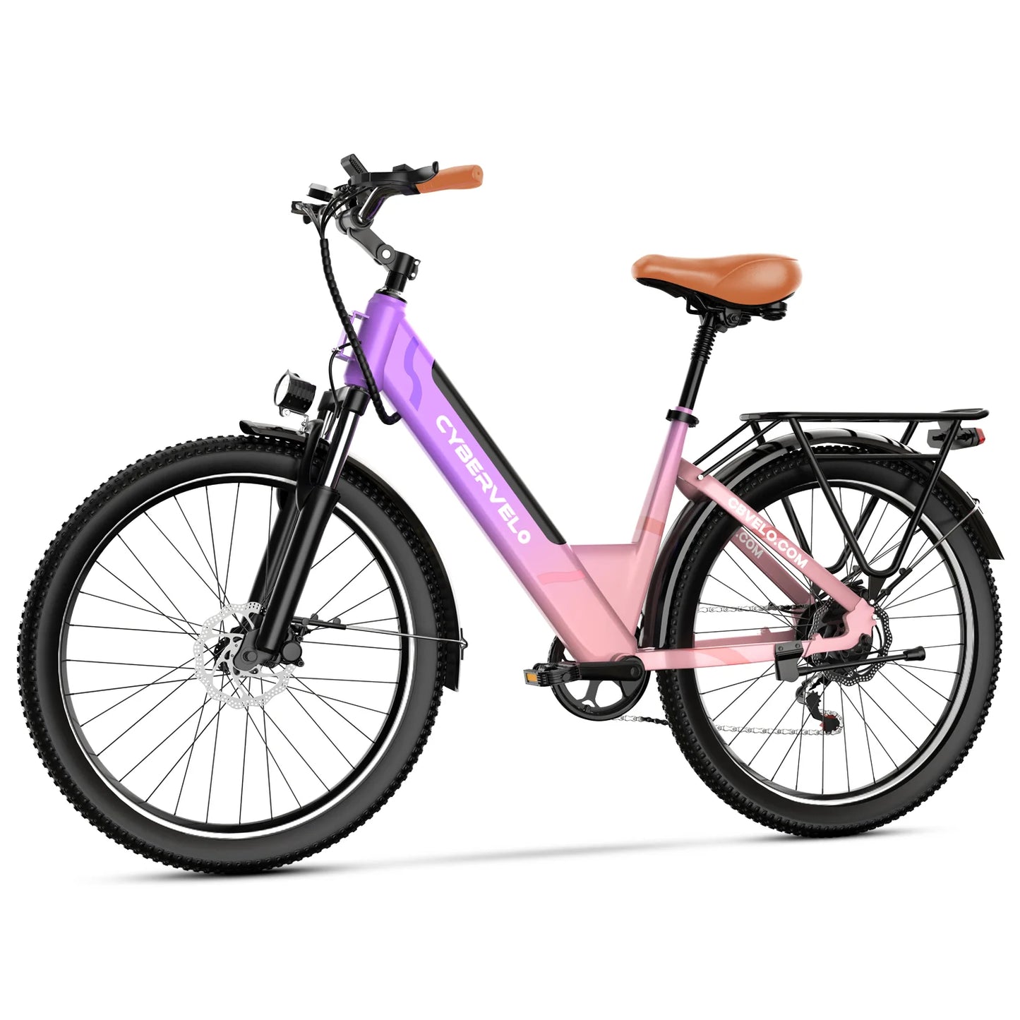 Cybervelo Urban Commute E-Bike, 48V 1000W Peak Motor, Detachable Battery 7-Speed shift Electric Bike, 26“ Step-Thru adults EK2
