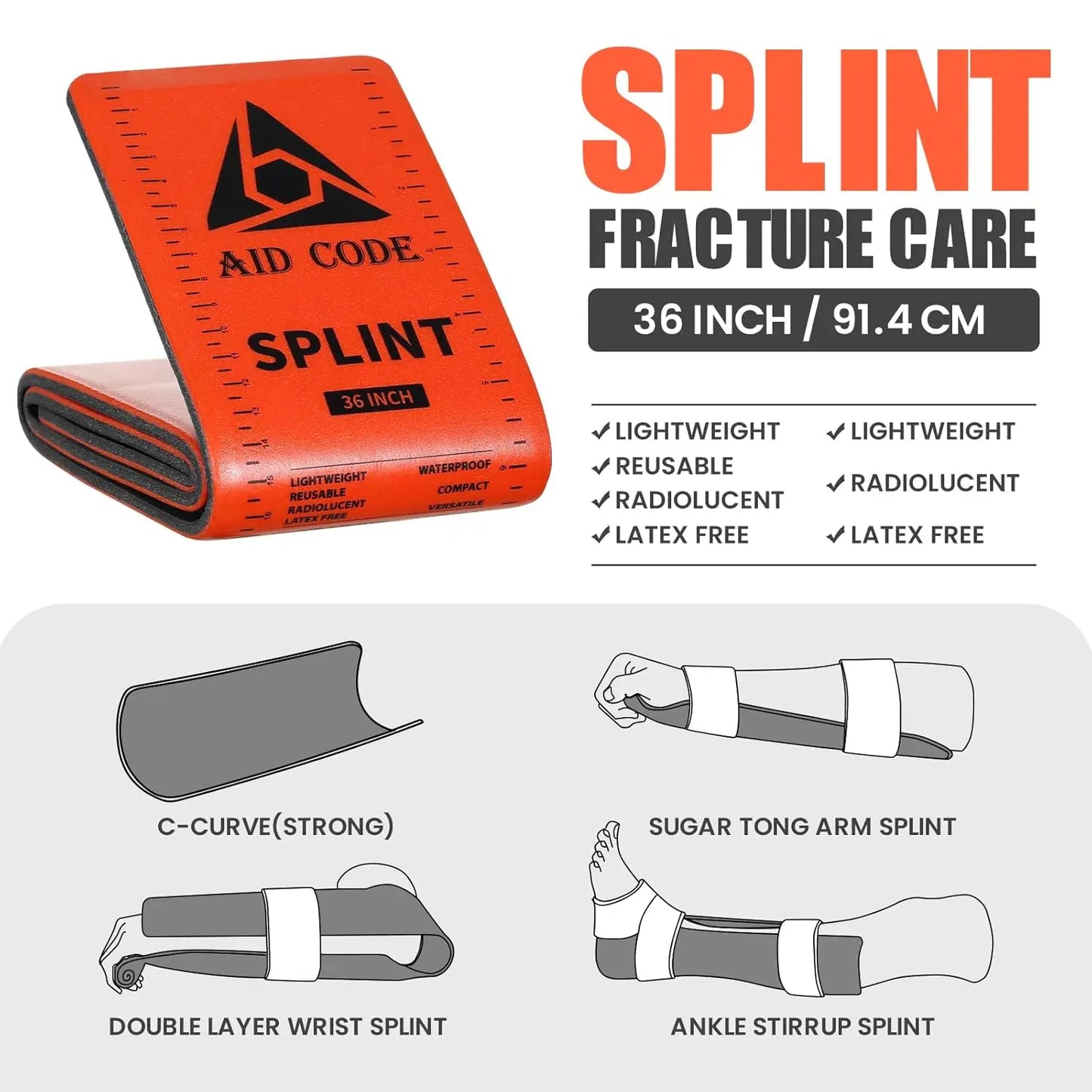 Emergency Splint Kit for Arm Leg Broken Bones Fracture, Adjustable Waterproof First Aid Supplies (4 Pack Combo)