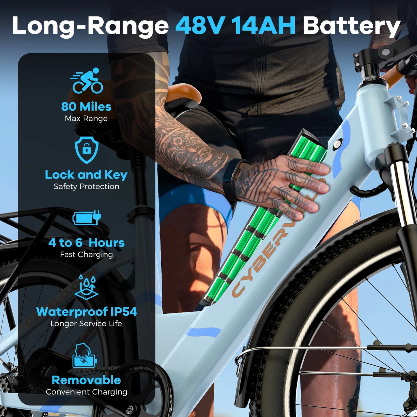 Cybervelo Urban Commute E-Bike, 48V 1000W Peak Motor, Detachable Battery 7-Speed shift Electric Bike, 26“ Step-Thru adults EK2