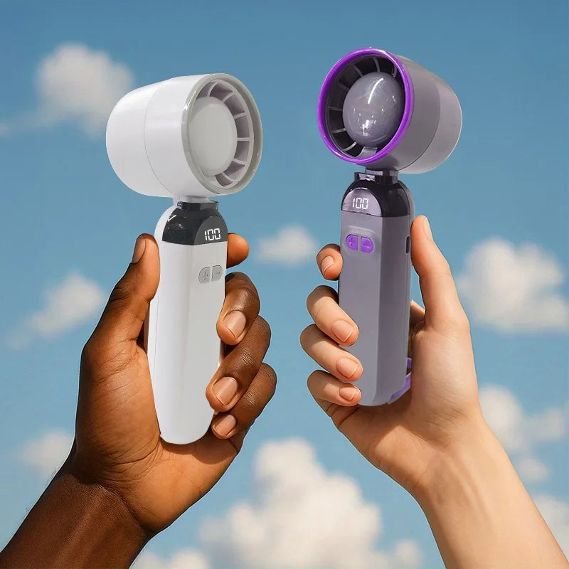 Handheld Charging Fans with Digital Display Screen Foldable Turbo Fan Powerful Winds Summer Cooling Fan for Outdoor Travel