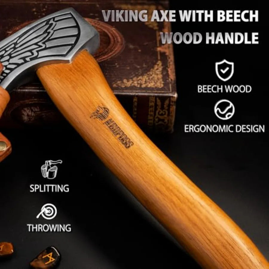 13" Valkyrie Viking Axe Handmade Viking Hatchet with Leather Sheath High Carbon 1055 Steel Blade Premium Viking Axes Design for