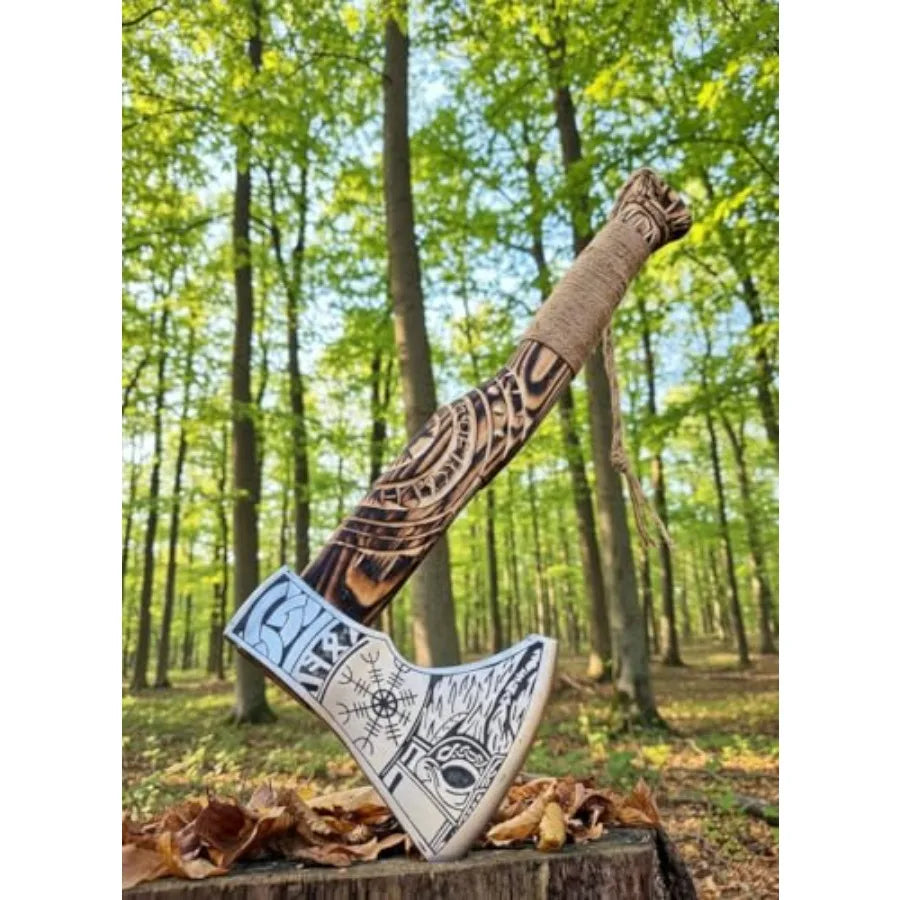Hand Forged Viking Axe Carbon Steel Blade with Ash Wood Handle and Leather Sheath Camping Hunting Outdoor Hatchet Valhalla Ax M