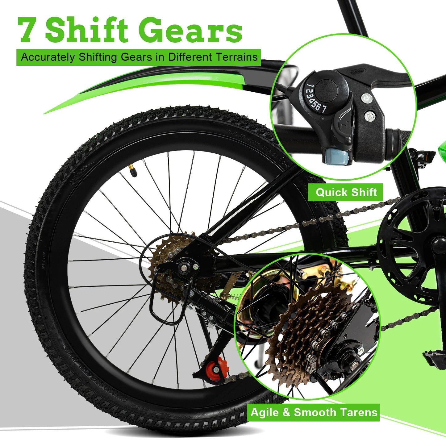 20-inch Children's Mountain Bike, 7-Speed Kids' Bicycles with Adjustable Seat & Front/Rear Brakes for Ages 4-6 Years