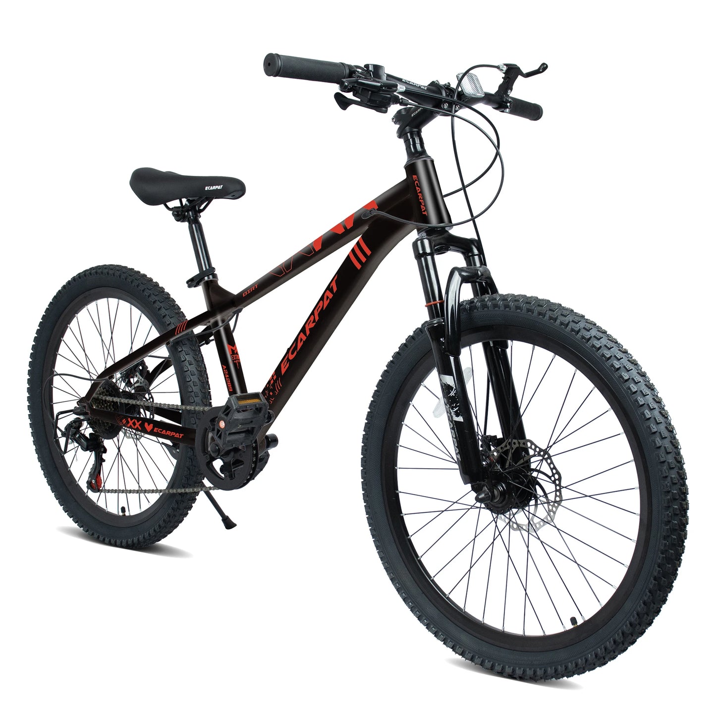 24 Inch Mountain Bike, 21 Speed Outdoor Cycling Bicycle with Front Suspension, Dual Disc Brakes and Steel Frame for Men Women