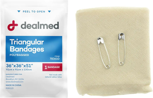 Latex-Free Triangular Bandages - 12 Cotton Bandages with Safety Pins, 36" x 36" x 51" Compression Wrap for First Aid