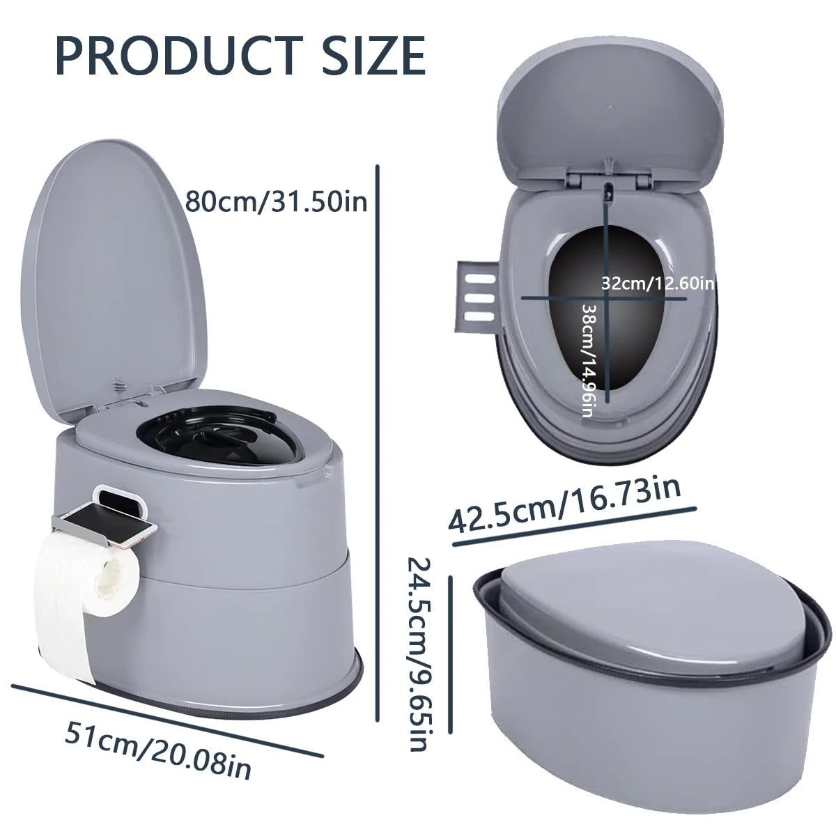 Jumbo Portable Camping Toilet with Quick-Release Inner Bucket Compact Gray RV Toilet for Outdoor Adventures